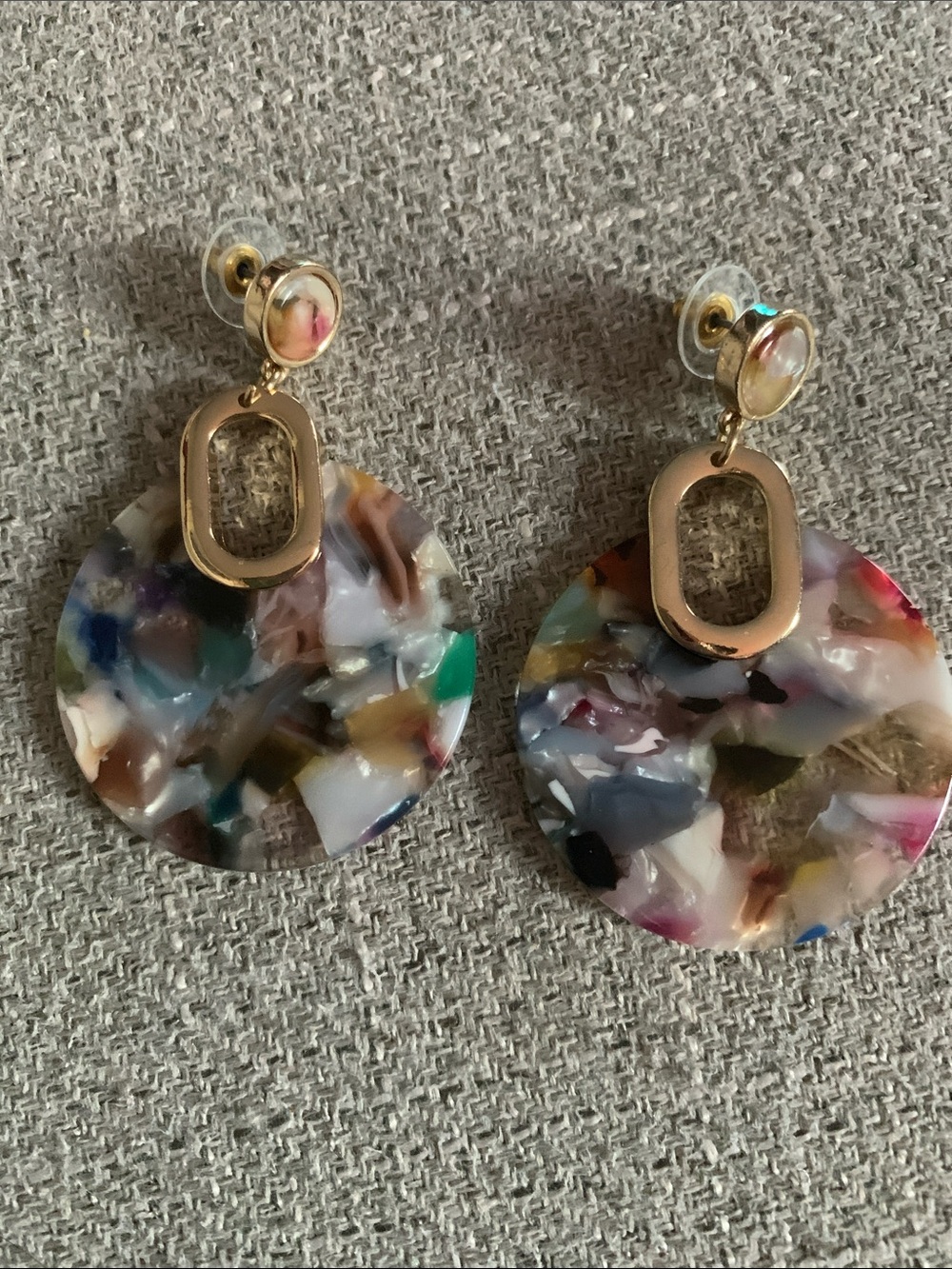 Charming Charlie Multicolor Confetti Resin Drop Earrings with Gold Accents